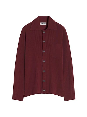 Polo-Neck Ribbed Cardigan