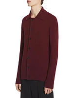 Polo-Neck Ribbed Cardigan