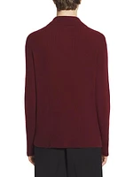 Polo-Neck Ribbed Cardigan