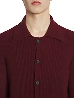 Polo-Neck Ribbed Cardigan