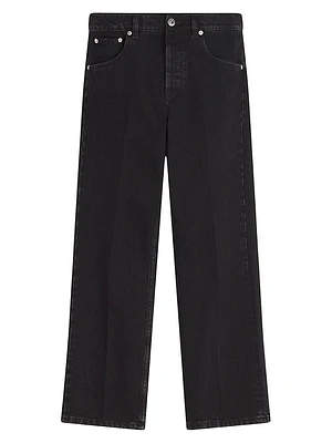 Straight Leather Patch Jeans Denim