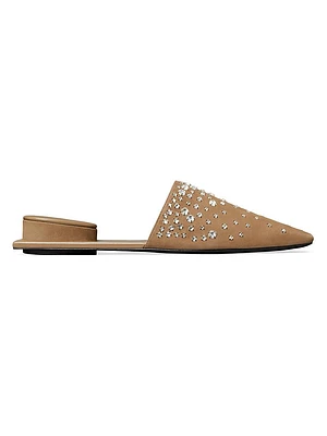 Crystal-Embellished Leather Mules