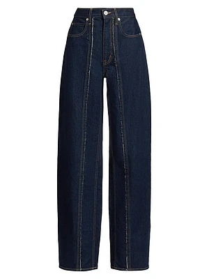 Cassie High-Rise Raw-Edge Seamed Barrel-Leg Jeans