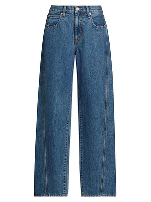 Tess Low-Rise Long Curved Seam Wide-Leg Jeans