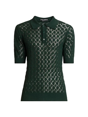Cotton Semi-Sheer Knit Polo Shirt