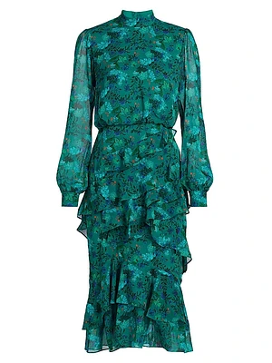 Isa Ruffle Floral Midi-Dress