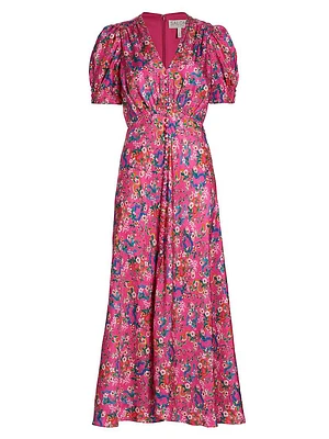 Lea Floral Silk Satin Midi-Dress