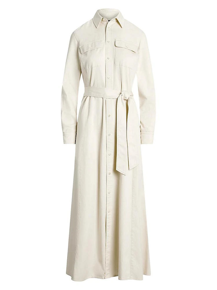 Cotton Twill Tie-Waist Shirtdress