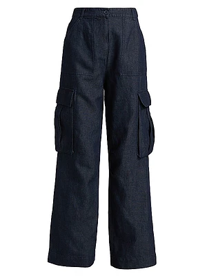 Denim Linen-Blend Cargo Pants