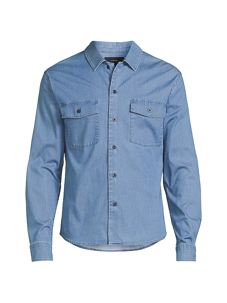 Stretch-Cotton Button-Front Shirt