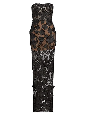 Jasmine Floral-Embroidered Sheer Maxi Dress
