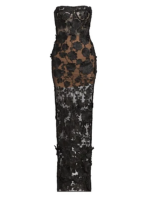 Jasmine Floral-Embroidered Sheer Maxi Dress