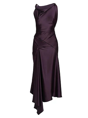 Gathered Satin Sleeveless Midi-Dress