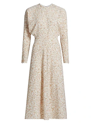 Floral Sable Cady Dolman-Sleeve Midi-Dress