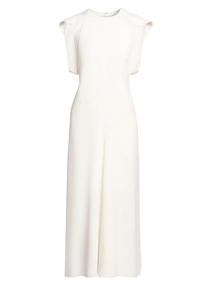 Crêpe Cap-Sleeve Midi-Dress