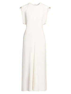 Crêpe Cap-Sleeve Midi-Dress