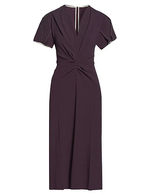 Gathered Crêpe V-Neck Midi-Dress