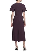 Gathered Crêpe V-Neck Midi-Dress