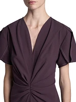Gathered Crêpe V-Neck Midi-Dress