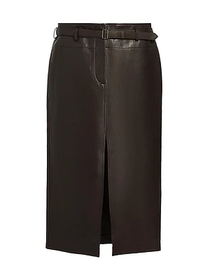 Leather Belted Pencil Skirt
