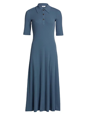 Ribbed Cotton Polo Maxi Dress