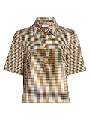 Houndstooth Plaid Boxy Polo Shirt