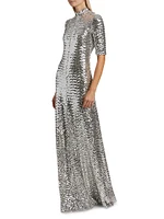 Sequined Turtleneck A-Line Gown