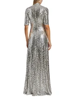 Sequined Turtleneck A-Line Gown