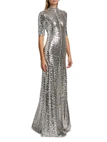 Sequined Turtleneck A-Line Gown