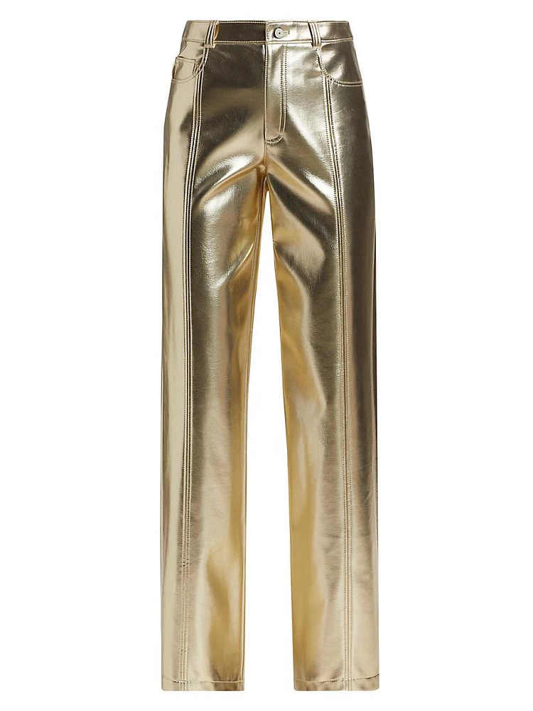 Francine Metallic Faux Leather Straight-Leg Pants