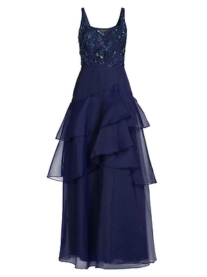 Beaded Organza Frill Ballgown