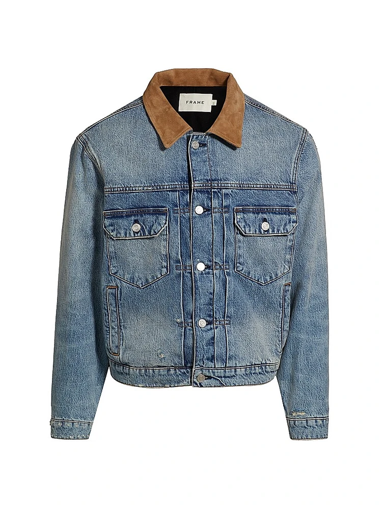 Distressed Denim Button-Front Jacket