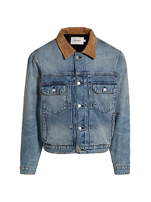 Distressed Denim Button-Front Jacket