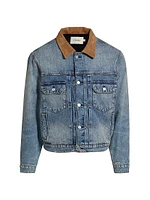 Distressed Denim Button-Front Jacket