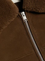 Shearling-Trim Suede Jacket