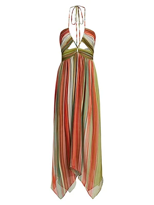 Anaja Striped Silk Halterneck Midi-Dress