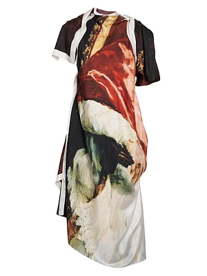 Velazquez Asymmetric Printed Silk Midi-Dress