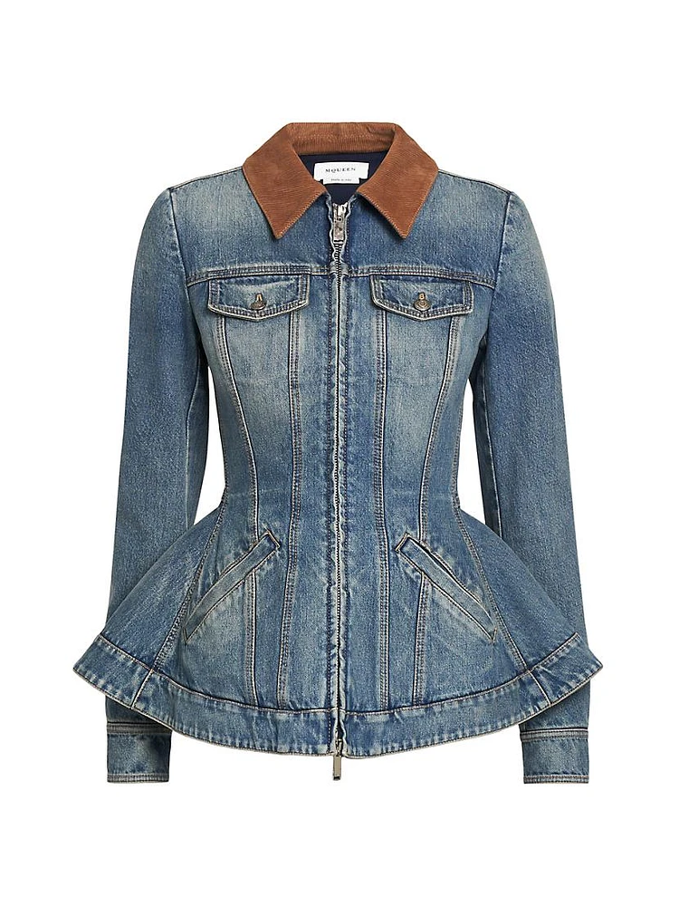 Denim Fit & Flare Zip-Up Jacket