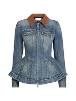 Denim Fit & Flare Zip-Up Jacket
