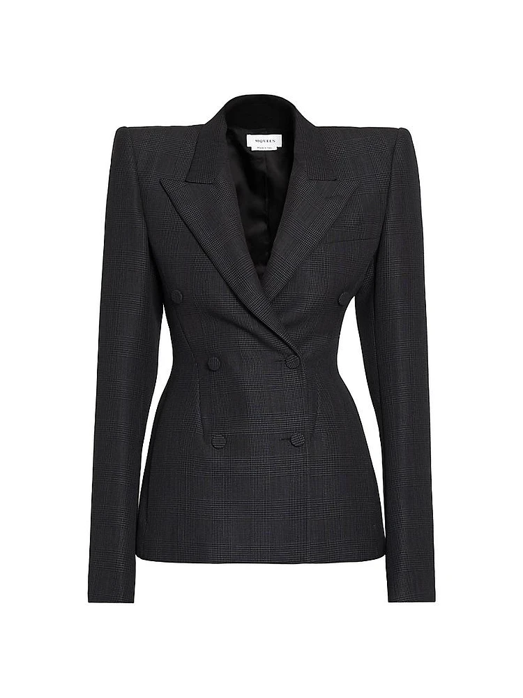 Prince Of Wales Wool-Mohair Double-Breasted Jacket