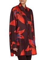 Flame Lily Silk Oversized Button-Front Shirt