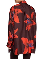 Flame Lily Silk Oversized Button-Front Shirt