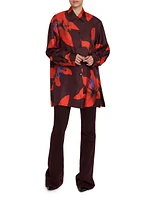 Flame Lily Silk Oversized Button-Front Shirt