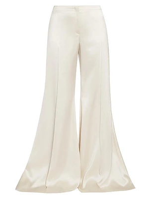 Satin Flared Mid-Rise Pants