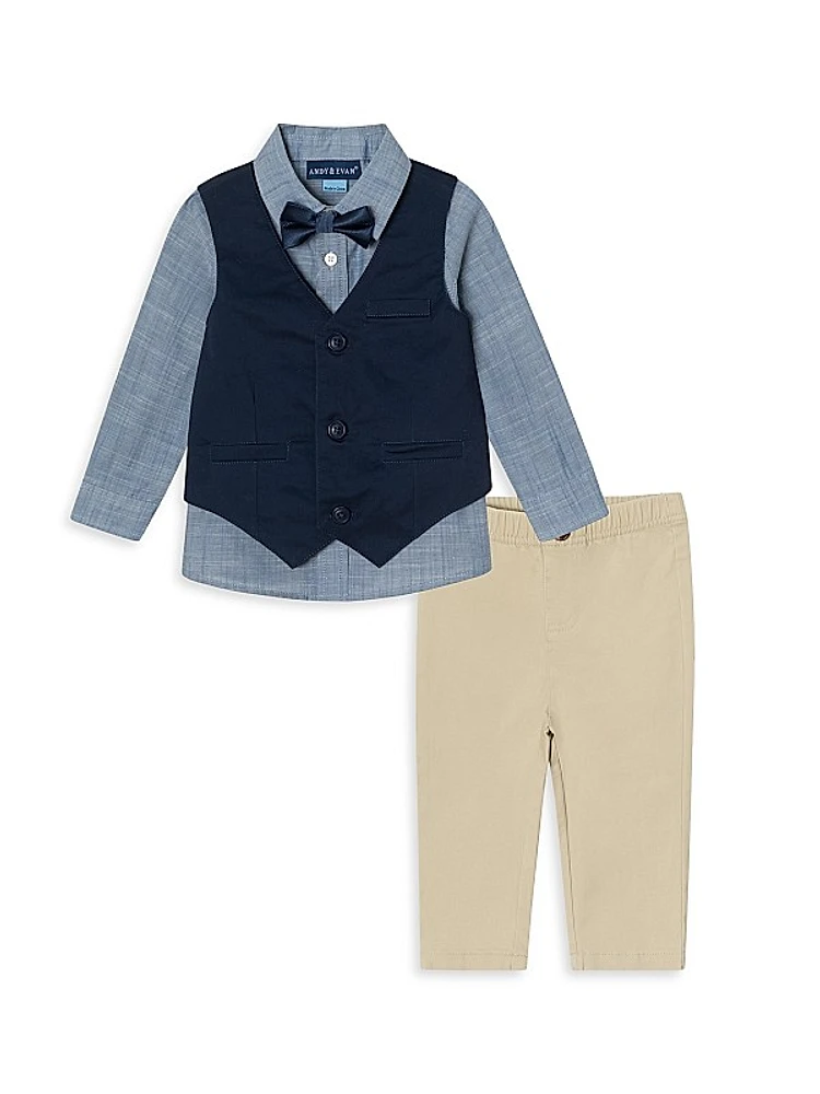 Baby Boy's Chambray Shirt, Vest, & Pants Set