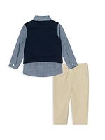 Baby Boy's Chambray Shirt, Vest, & Pants Set