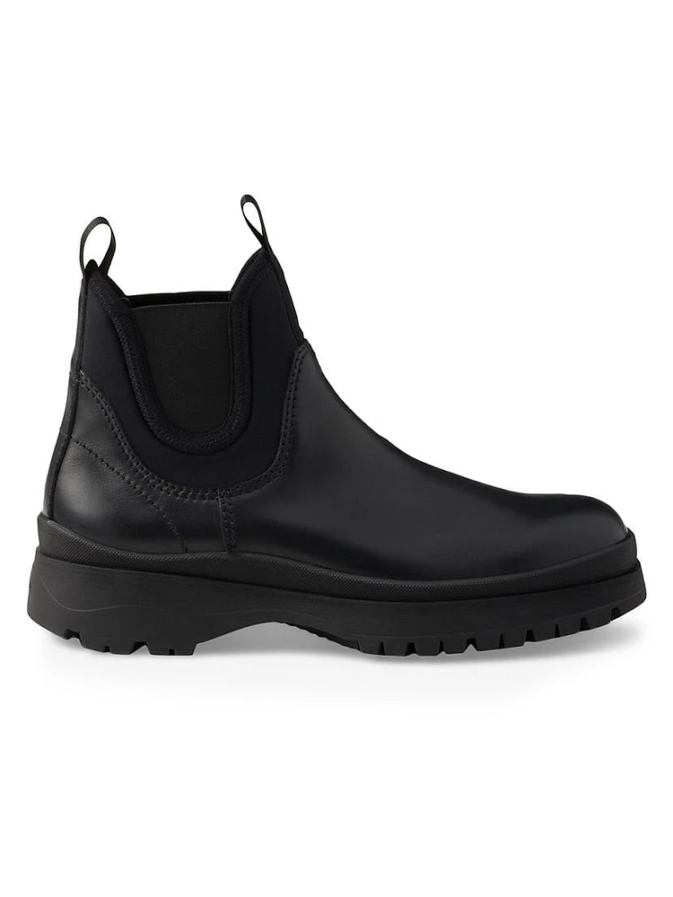 Leather and Stretch Fabric Chelsea Boots