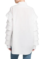Ruffled-Sleeve Cotton Shirt