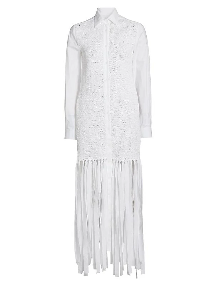 Cotton Poplin Fringe Shirtdress