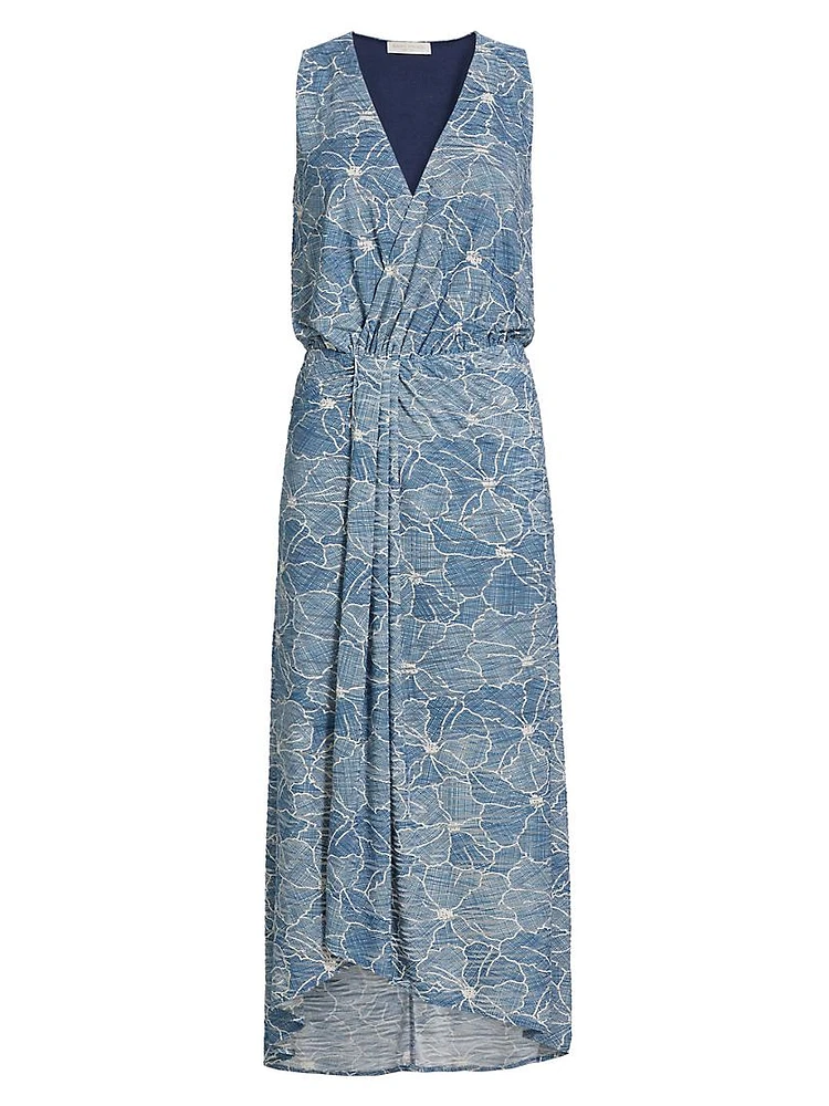 Yuka Floral Burnout Sleeveless Midi-Dress